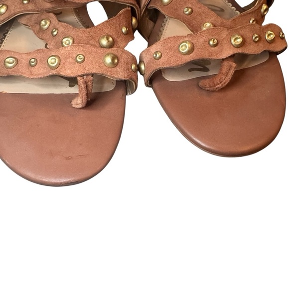 Sam Edelman Daya Beige Tan Studded Leather Suede Gladiator Flat Sandals Size-9 - Picture 7 of 8